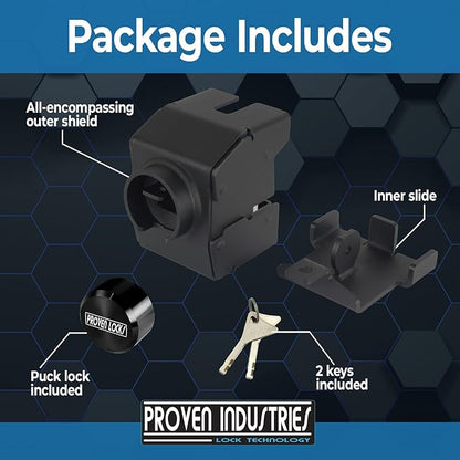 Proven Industries Model 2178-A Trailer Lock, Fits 2-Inch Yoke-Latch Trailer Couplers, Secures Safety Chains, Made in The USA, (Black)