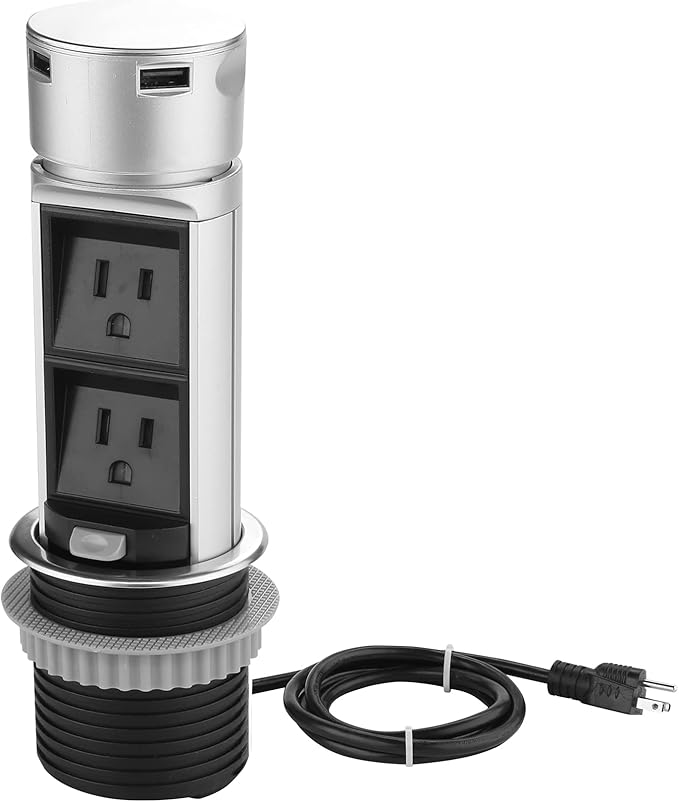 Link2Home Space Saver Pop Up-Outlet, 2 Power Outlets, 2 USB Ports 2.4 Amp, Overload Protection, Splash Resistant EM-PU-200E