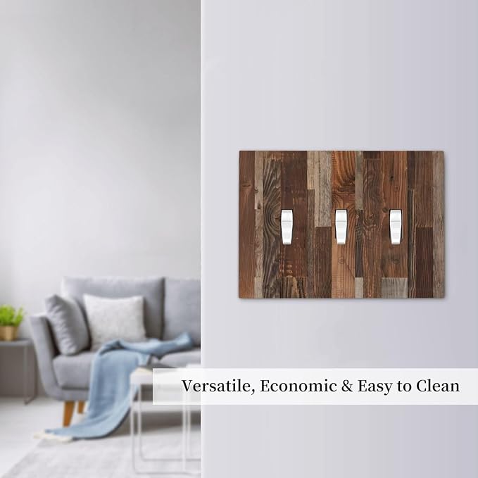 Vintage Brown Wooden Boards Print Wood Grain Decorative Switch Plates 3 Gang Wall Plate Triple Toggle Light Switch Cover Faceplate Electrical Wall Panels for Farmhouse Home Decor