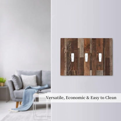 Vintage Brown Wooden Boards Print Wood Grain Decorative Switch Plates 3 Gang Wall Plate Triple Toggle Light Switch Cover Faceplate Electrical Wall Panels for Farmhouse Home Decor