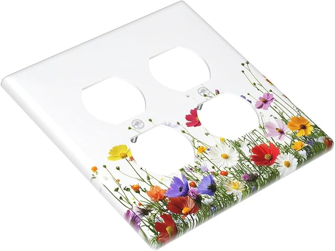 Outlet Covers Colorful Wildflowers Plant Floral Daisy 2 Gang Double Duplex Decorative Light Switch Covers Electrical Wallplates Socket Faceplate For Bed Room Living Room Decor