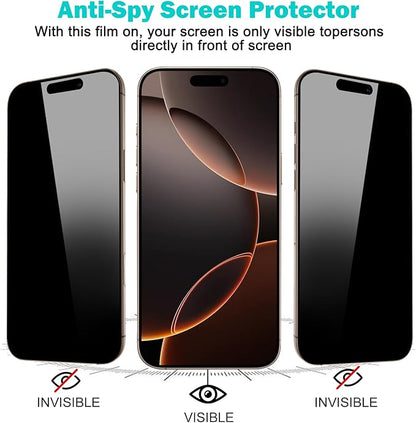 PEHAEL 3+3Pack for iPhone 16 Pro Max Privacy Screen Protector with Camera Lens Protector Full Coverage Anti-Spy Tempered Glass Film 9H Hardness Easy Installation Bubble Free [6.9 inch]