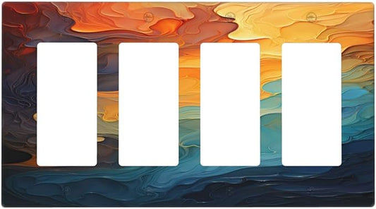 Abstract Colorful Modern Luxury Rainbow 4 Gang Wall Plates Outlet Covers Quad Rocker Light Switch Cover Plate Decorative Switch Plates GFCI Electrical Faceplate for Bathroom Bedroom Decor 4.5 X 8 IN
