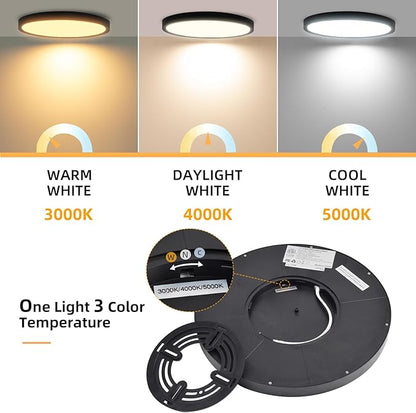 Hlite 6pack 12 inch Flush Mount LED Ceiling Light Fixtures, 24W 2400LM Super Slim, 3CCT Selectable (3000K/4000K/5000K), for Kitchen, Bedroom (Black)
