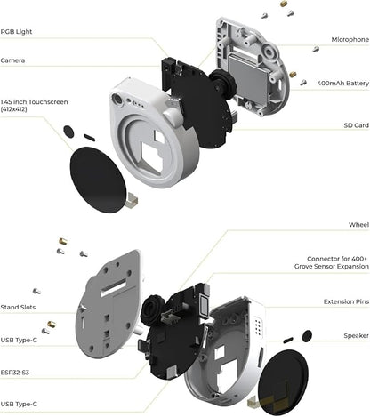 SenseCAP Watcher W1-A AI Agent with Clear Enclosure, ESP32S3 Processor, Microphone, Camera, Speaker, Voice Control