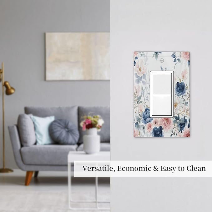 Outlet Covers Elegant Watercolor Pink Blue Flowers Floral 1 Gang Wall Plates Single Rocker Light Switch Covers Decorative Switch Plates Electrical GFCI Panel Covers for Home Office Decor 5 X 3 IN