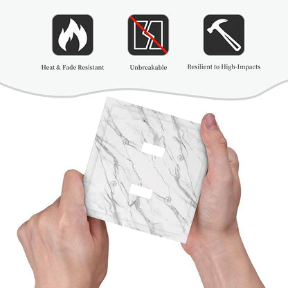 Decorative Light Switch Cover Plate Modern Grey Marble Texture 2 Gang Outlet Covers Double Toggle Wall Plates for Electrical Outlets Switch Plate Covers Faceplate for Kitchen Home Decor