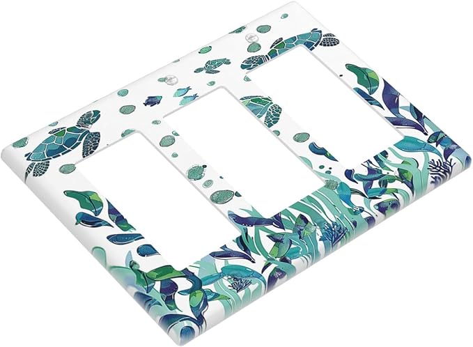 Light Switch Covers Vibrant Turtle Seagrass Watercolor Painting 3 Gang Rocker Electrical GFCI Decorative Triple Outlet Wall Plate Cover Switchplate for Bathroom living Room Decor