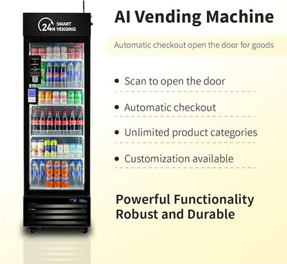 HAHA AI Smart Open-Front Vending Machine - 245-Capacity Commercial Refrigerated Unit for Offices/Schools/Gym, with Contactless Payment, AI Visual Recognition & App Management US360