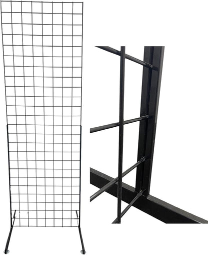 Only Hangers 2' x 6' Grid Wall Panel Floorstanding Display Fixture with Deluxe T-Style Base, Black or White. Three-Pack Combo. (BLACK WITH EZ SLIDE ON LEGS (NO HARDWARE REQUIRED))