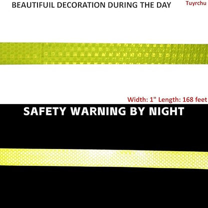 Fluorescent Yellow Reflective Tape Outdoor Waterproof 1 inch Wide, High Visibility Warning Safety Industrial Marking Tape (168 feet)