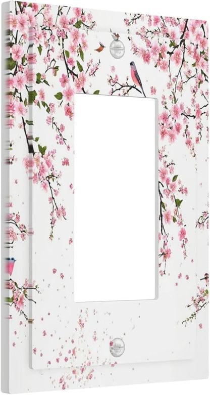 Decorative Outlet Covers Rustic Plum Blossom Pink Flowers 1 Gang Rocker Light Switch Cover Plate Single Decora Light Switch Covers Wall Plate Faceplate for Bedroom Decor （2 Pack）