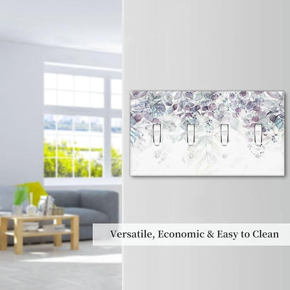 Hazy Leaves Ivy Nature Plants Eucalyptus Leave Light Switch Covers Quad Toggle Electrical Faceplate 4 Gang Wall Plate Decorative Switch Plates Cover for Bedroom Home Decor