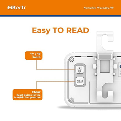 Elitech 4Pack Fridge Thermometer Digital Freeze Refrigerator Thermometer Waterproof Large LCD Display Max/Min Record Function TM-2T