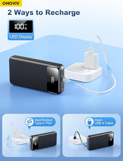 Portable Charger Power Bank 50000mAh Battery Pack, 22.5W Fast Charging PowerBank with Built in Cables,Travel Camping Essential USB-C Portable Phone Charger for iPhone Samsung Pixel Android iPad