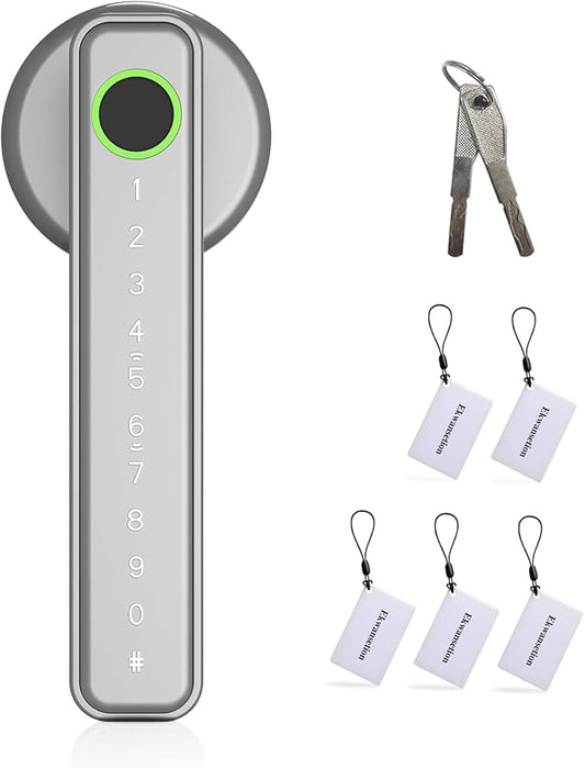 Fingerprint Door Lock Smart Door Lock with Keypad Keyless Entry Door Lock with Handle for Home Hotel Office Apartment Bedroom (Silver)