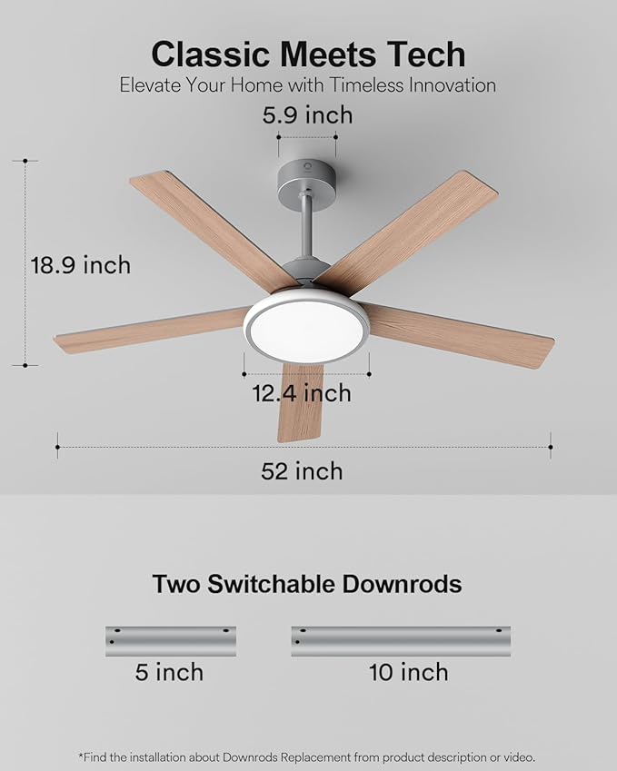 Lumary Smart Ceiling Fan with RGBAI Lights 52'', RGB & Stepless Color Temperature, Work with Alexa/Google/Remote, 46 Scenes, Modern Flush Mount Low Profile Ceiling Fan for Bedroom Kids Room, Silver