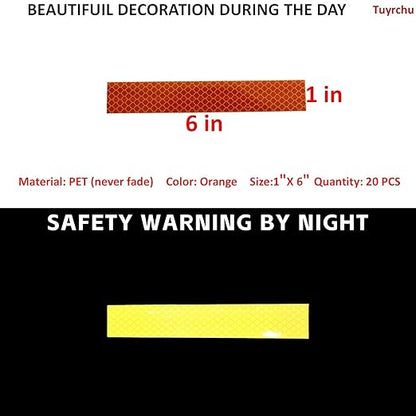 Non Fading Orange Reflective Stickers 1 inch X 6 inch, Outdoor Waterproof High Visibility Warning Safety Adhesive Reflector Tape (20 Pcs)