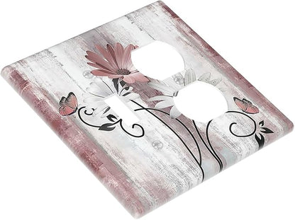 Wallplates Pink White Daisy Butterfly Wood Grain 1 Toggle 1 Duplex Switch Plate Electrical GFCI Faceplate Decorative Light Switch Covers for Farmhouse Bathroom Decor