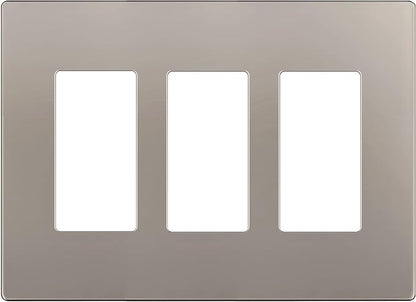 LIDER Matte Finish Decorator Switch Cover, Screwless Wall Plate, Mid-Size 3-Gang 4.88" x 6.77", Unbreakable Polycarbonate Thermoplastic, UL Listed, LSWP-33M-NK, Nickel