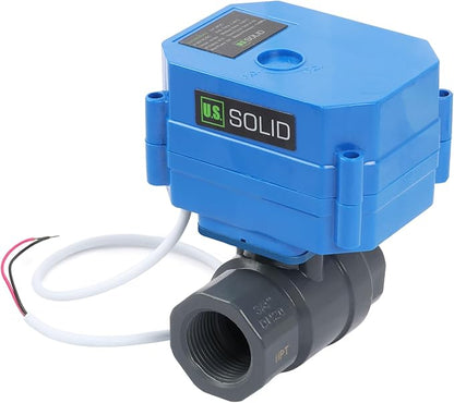U.S. Solid 3/4" UPVC Motorized Ball Valve - Plastic Electrical Ball Valve with Standard Port, 2 Wire Auto Return, 9-24V AC/DC, Normally Closed