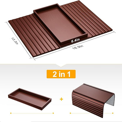 Bamboo Sofa Armrest Tray Table for Couch - 2-in-1 Foldable Couch Arm Table with Be Slide Detachable Tray- Anti-Slip Sofa Armchair Caddy for Drinks Cellphone TV Remote Snacks(Walnut)