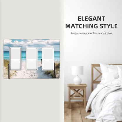 Decorative Outlet Covers Coastal Beach Ocean Seaside View 3 Gang Light Switch Cover Plate Triple Rocker Wall Plates for Electrical Outlets Switch Plate Covers for Bedroom Home Decor