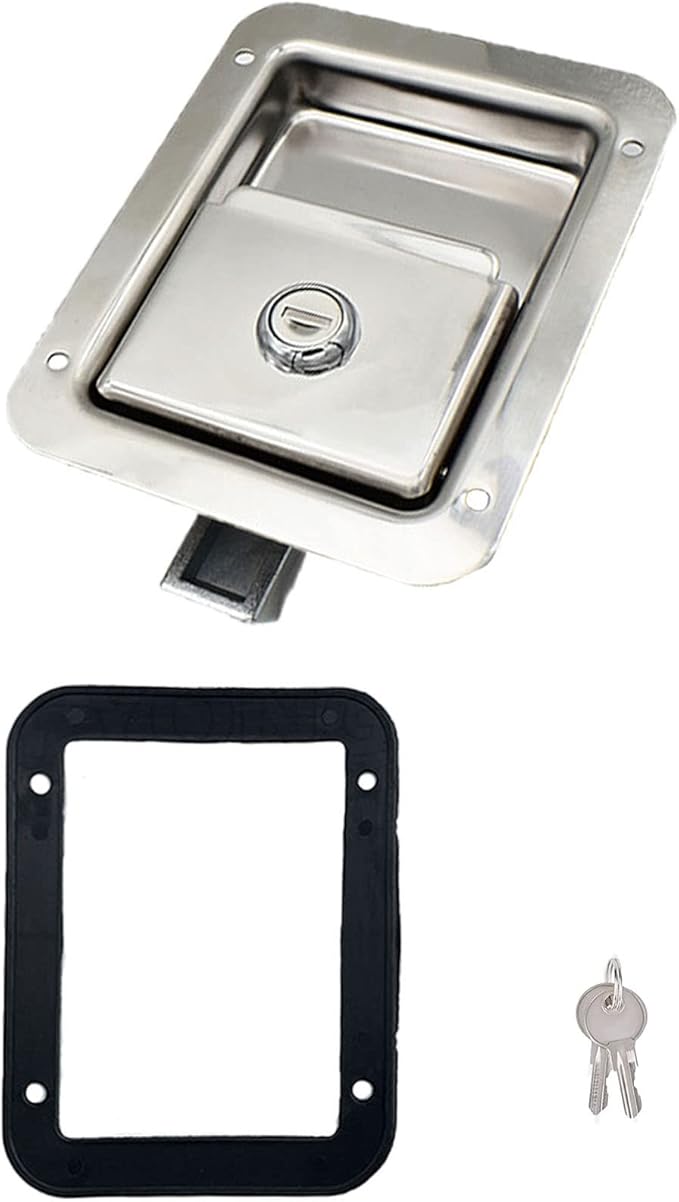 1 Pack Stainless Door Lock Heavy Duty Flush Mount Handle Latch for Trailer Toolbox RV Handle Latch with Gasket Keys