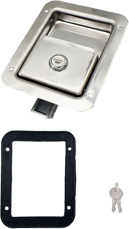 1 Pack Stainless Door Lock Heavy Duty Flush Mount Handle Latch for Trailer Toolbox RV Handle Latch with Gasket Keys