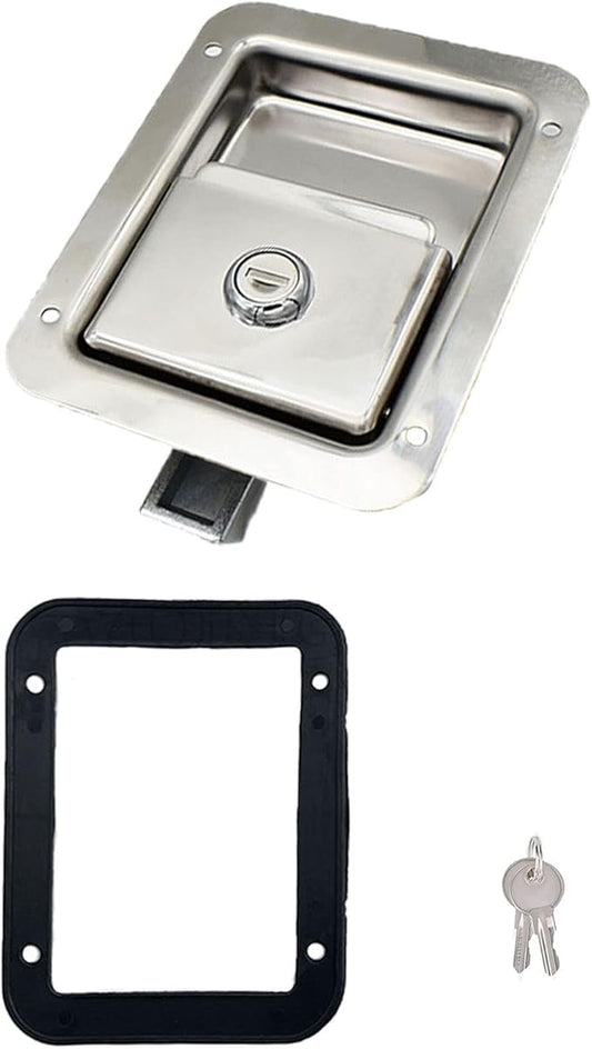 1 Pack Stainless Door Lock Heavy Duty Flush Mount Handle Latch for Trailer Toolbox RV Handle Latch with Gasket Keys