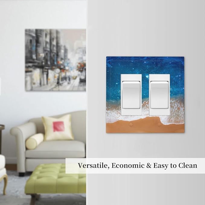 Blue Sea Ocean Beach Waves Outlet Covers Light Switch Cover Plate 2 Gang Double Rocker Wall Plates Decorative Switch Plates Plug Cover Electrical GFCI Receptacle Cover for Home 4.9 X 5 IN