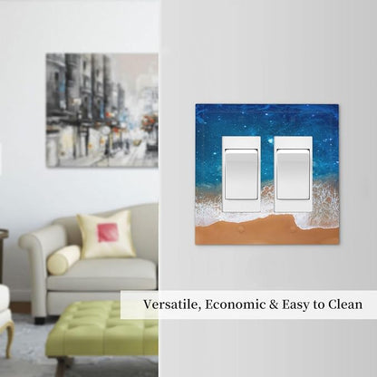 Blue Sea Ocean Beach Waves Outlet Covers Light Switch Cover Plate 2 Gang Double Rocker Wall Plates Decorative Switch Plates Plug Cover Electrical GFCI Receptacle Cover for Home 4.9 X 5 IN