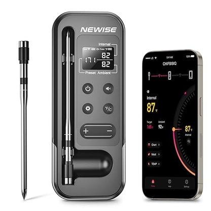 Bluetooth Meat Thermometer with Smart APP, 800FT Wireless Range & LCD Base, Rechargeable Probe, Digital Food Thermometer for BBQ, Grill, Chefs, Air Fryer, Gifts for Men Dad