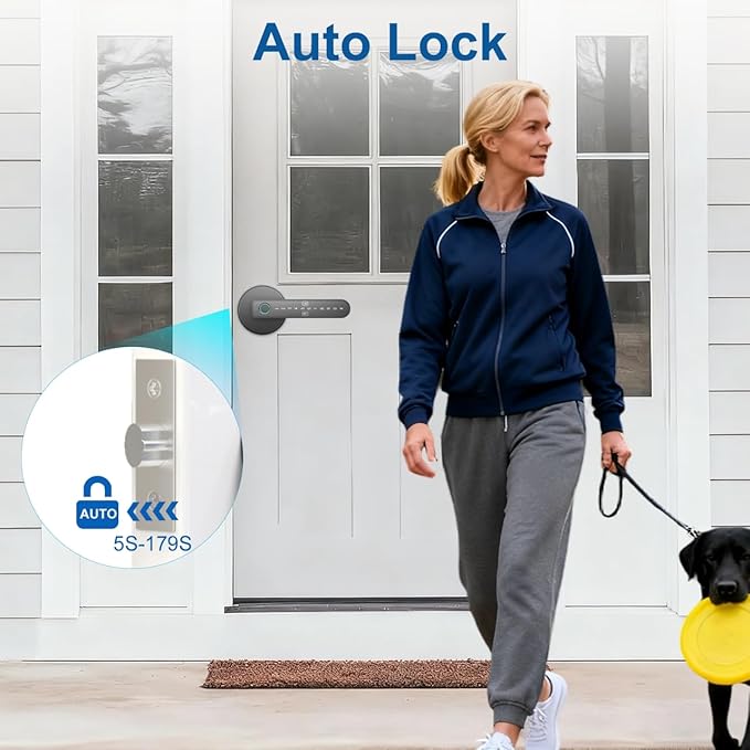Fingerprint Door Lock – Fingerprint Door Knob Knob with 5 Unlock Options, Anti-Peep Code, Adjustable Auto-Lock, Inside Lock, for Home, Office, Apartment, Bedroom – Black