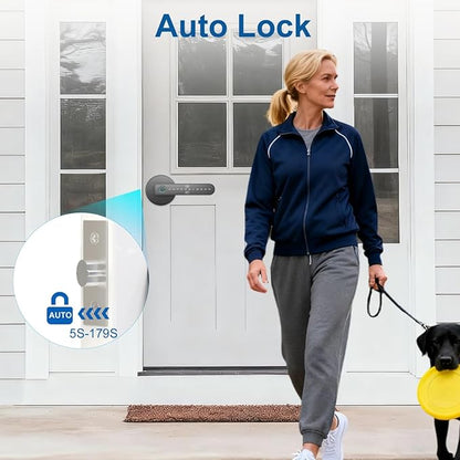 Fingerprint Door Lock – Fingerprint Door Knob Knob with 5 Unlock Options, Anti-Peep Code, Adjustable Auto-Lock, Inside Lock, for Home, Office, Apartment, Bedroom – Black