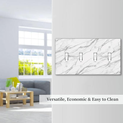 Decorative Light Switch Cover Plate Modern Grey Marble Texture 4 Gang Wall Plates for Electrical Outlets Quad Toggle Switch Plate Covers Outlet Covers Faceplate for Bedroom Home Decor