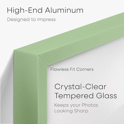 Homeforia 12x16 Sage Green Picture Frame, High End Metal 12x16 Poster Frames with Mat 9x12 Photo, 12 x 16 Sage Green Frame Matted to 9 by 12 Art, 16x12 Thin Frames, Tempered Glass, Wall Kit, Set of 1