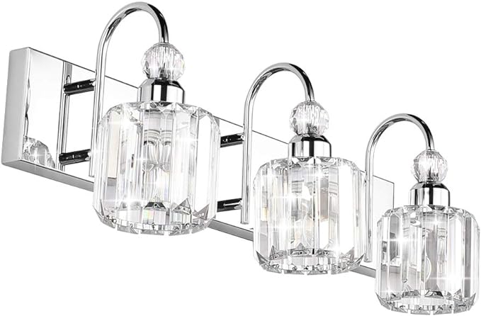 Ralbay Modern LED Crystal Bathroom Vanity Lights 3-Lights Stainless Steel Crystal Vanity Lights Over Mirror Modern Crystal Bathroom Vanity Lighting Fixtures