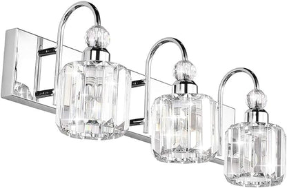 Ralbay Modern LED Crystal Bathroom Vanity Lights 3-Lights Stainless Steel Crystal Vanity Lights Over Mirror Modern Crystal Bathroom Vanity Lighting Fixtures