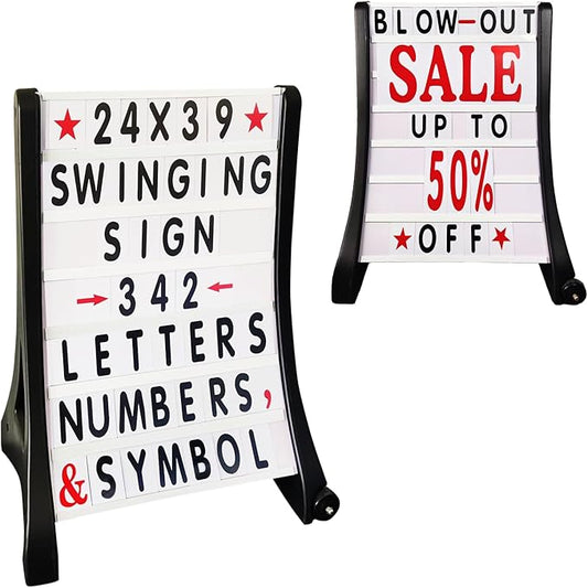 24"x39" Changeable Message Board Sidewalk Sign, Standard Portable A-Frame Sign & Letter Kit for Outdoor,Business, Large Black Standing Frame with Wheels, Water-Fillable and Wind-Resistant