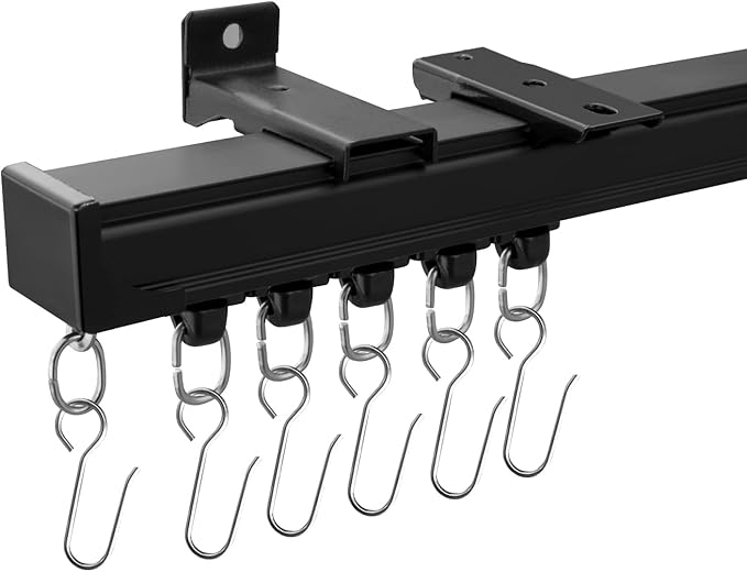 Ceiling Curtain Tracks Ceiling Mounted Heavy-Duty Curtains Rails Room Divider Curtain Track for Living Bedroom Shower Privacy RV Garage Divider Track and Hooks, Black 9ft.