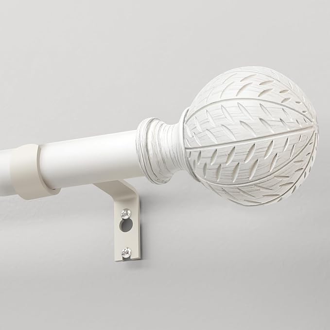 Antique White Ball Curtain Rods for Windows 48 to 84 Inch,1 Inch Heavy Duty Adjustable Curtain Rod,Boho Decorative Drapery Rods Set with Brackets,Size:36''-88''