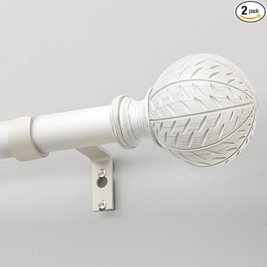 2 Pack Antique White Ball Curtain Rods for Windows 48 to 84 Inch,1 Inch Heavy Duty Adjustable Curtain Rod,Boho Decorative Drapery Rods Set with Brackets,Size:36''-88''