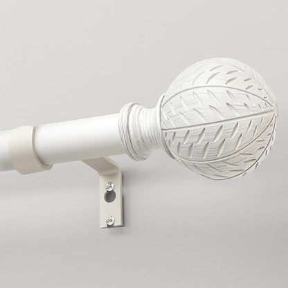 Antique White Ball Curtain Rods for Windows 72 to 144 Inch,1 Inch Heavy Duty Adjustable Curtain Rod,Boho Decorative Drapery Rods Set with Brackets,Size:36''-150''