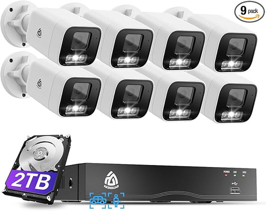 4K PoE Security Camera System, 8pcs 8MP Wired PoE IP Cameras Outdoor, Smart Person/Vehicle Detection, 8CH NVR with 2TB HDD for 24/7 Recording, Color Night Vision, 2-Way Talk, Spotlight Alarm