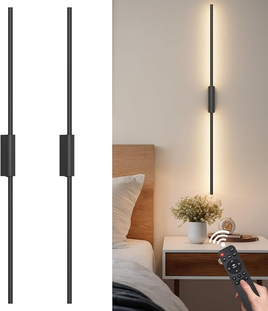 39.4In Battery Operated Wall Sconces Set of Two,12000mAh Wireless Rechargeable Sconces 3 Colors Dimmable with Remote for Living Room Bedroom