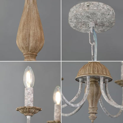 French Country Chandelier,6-Light Farmhouse Vintage Antique Brown Metal Chandelier Pendant Light Fixtures for Kitchen Island Dining Room Living Room Foyer Entryway Office