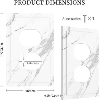 Outlet Covers Modern White Gray Marble 1 Gang Duplex Wall Plate Decorative Switch Plates Electrical Receptacle Faceplate Light Switch Cover for living Room Bathroom Decor