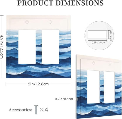 Decorative Outlet Covers Blue Watercolor Textured Abstract Ocean Wave 2 Gang Double Rocker Light Switch Cover Plate Electrical Switch Plate Cover Decorate GFCI Wall Plate for Bedroom living Room Decor