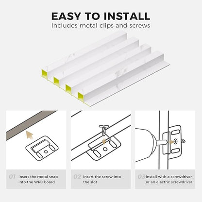 OUZUGIE WPC Acoustic Slat Wall Paneling, 8-Pack 114 x 6 Inches 3D Wall Panels for Interior Wall Decor,Living Room,TV Background,Study Room,Office Spaces,Bedroom,High Grille (White)